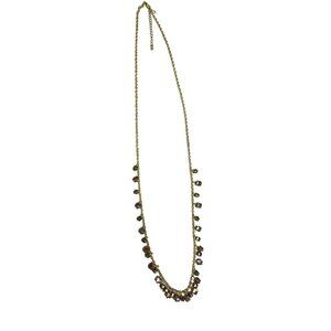Long Gold-Tone Chain Necklace With Purple Crystal Beads & Adjustable